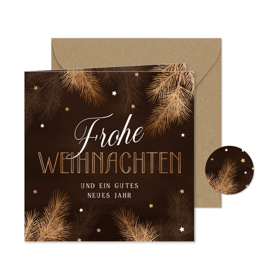 Weihnachtskarte Firma Tannenzweige und Sterne - Kartenvorschau