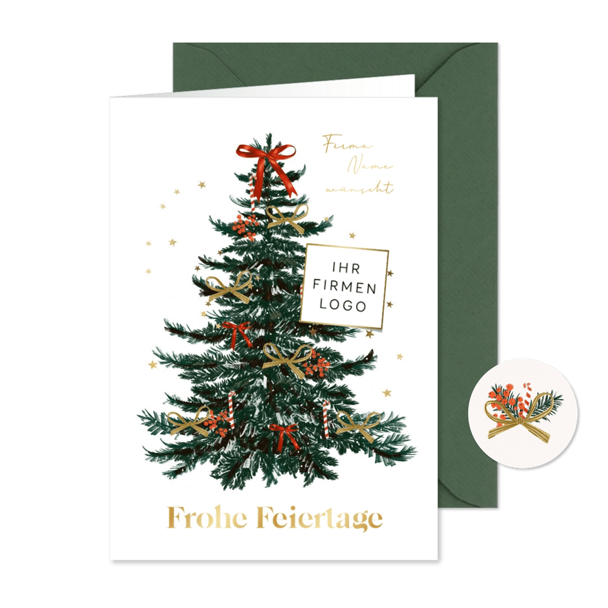 Weihnachtskarte Firma Weihnachtsbaum Schleifen  - Karteneindruck
