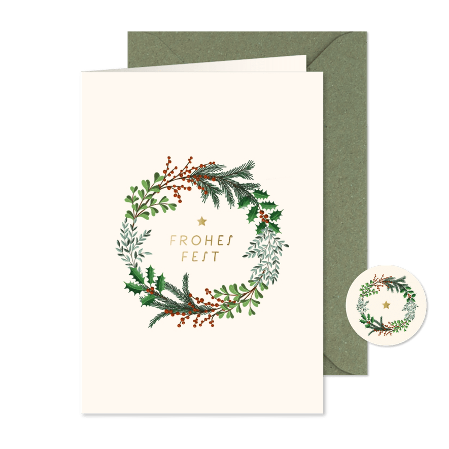 Weihnachtskarte Firma Weihnachtskranz klassisch - Kartenvorschau