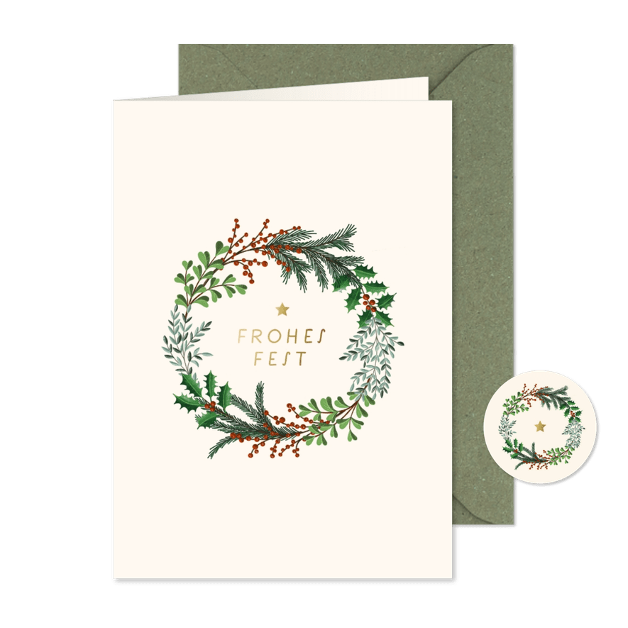 Weihnachtskarte Firma Weihnachtskranz klassisch - Karteneindruck
