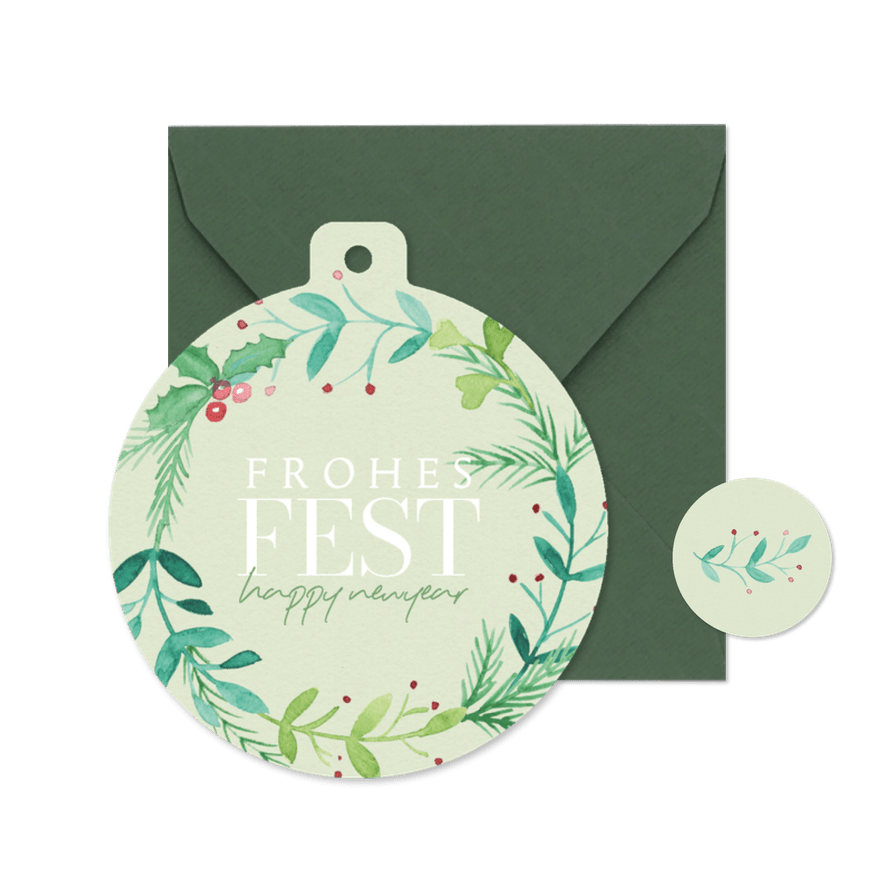 Weihnachtskarte Firma Weihnachtskugelform Kranz - Karteneindruck
