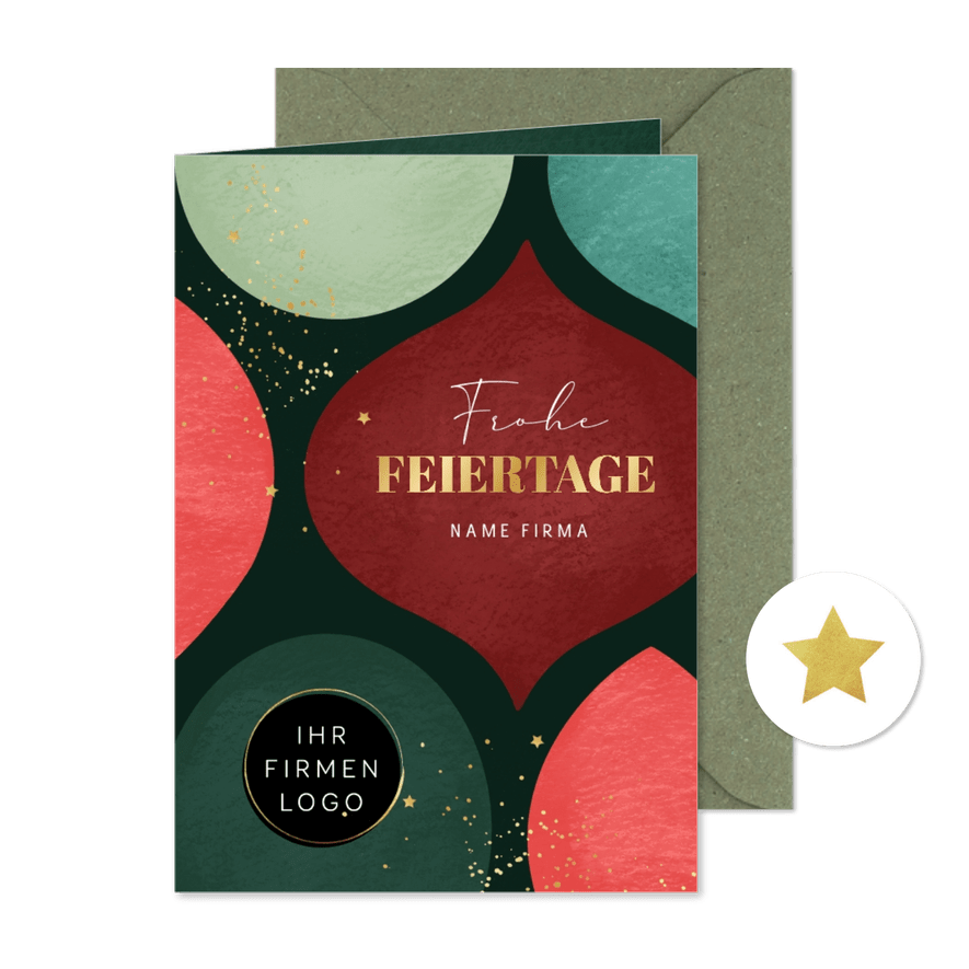 Weihnachtskarte Firmenkunden Weihnachtskugeln grafisch - Karteneindruck