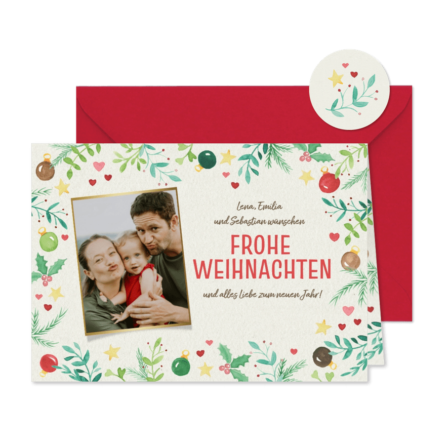Weihnachtskarte Foto fröhliche Weihnachtssymbole - Kartenvorschau
