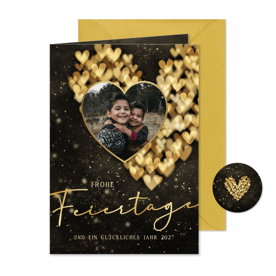Weihnachtskarte Foto Herzform mit Gold - Kartenvorschau