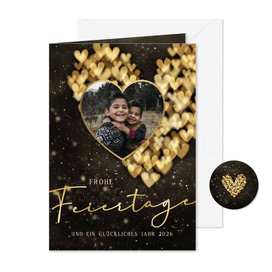 Weihnachtskarte Foto Herzform mit Gold - Karteneindruck