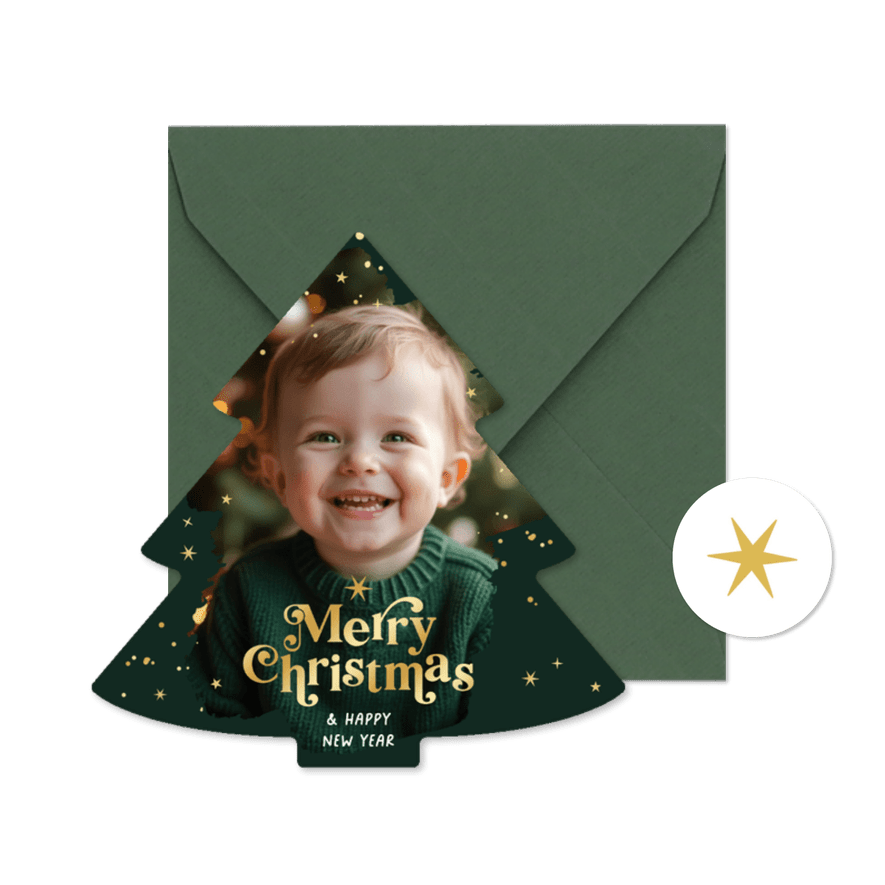 Weihnachtskarte Foto im Weihnachtsbaum 'Merry Christmas' - Karteneindruck
