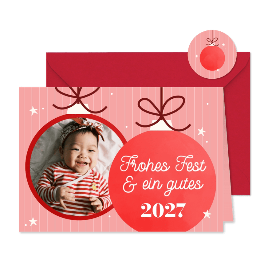 Weihnachtskarte Foto in Weihnachtskugel Retro - Kartenvorschau
