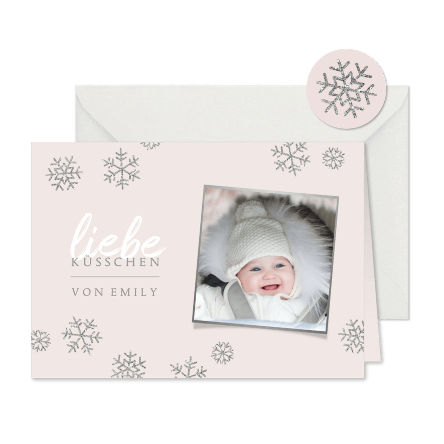 Weihnachtskarte Foto 'liebe Küsschen' rosa - Kartenvorschau