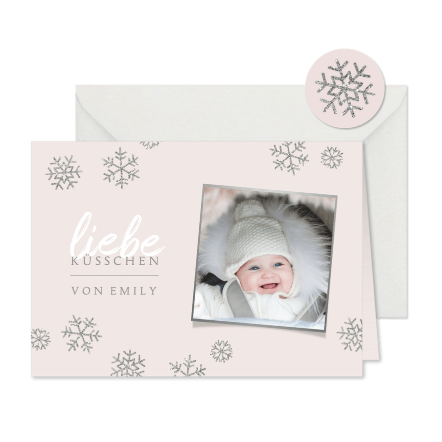 Weihnachtskarte Foto 'liebe Küsschen' rosa - Karteneindruck