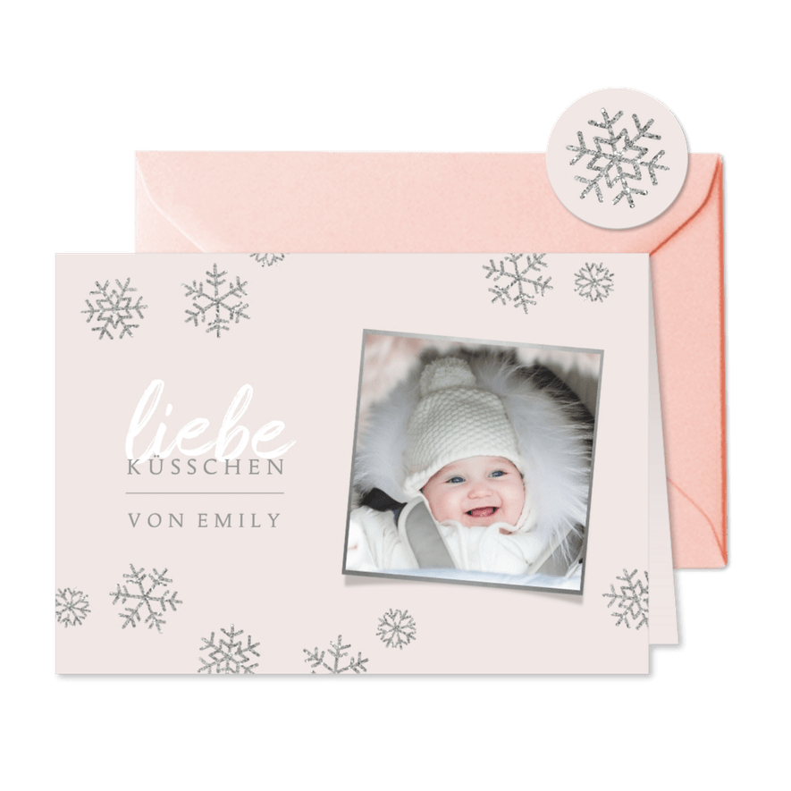 Weihnachtskarte Foto 'liebe Küsschen' rosa - Karteneindruck