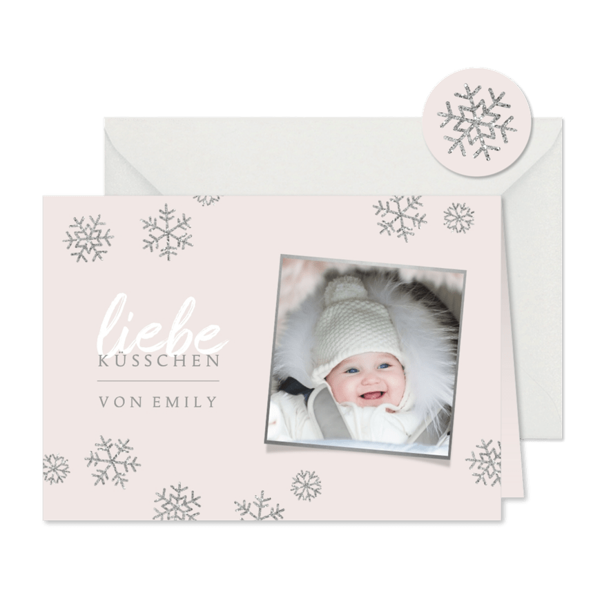 Weihnachtskarte Foto 'liebe Küsschen' rosa - Karteneindruck
