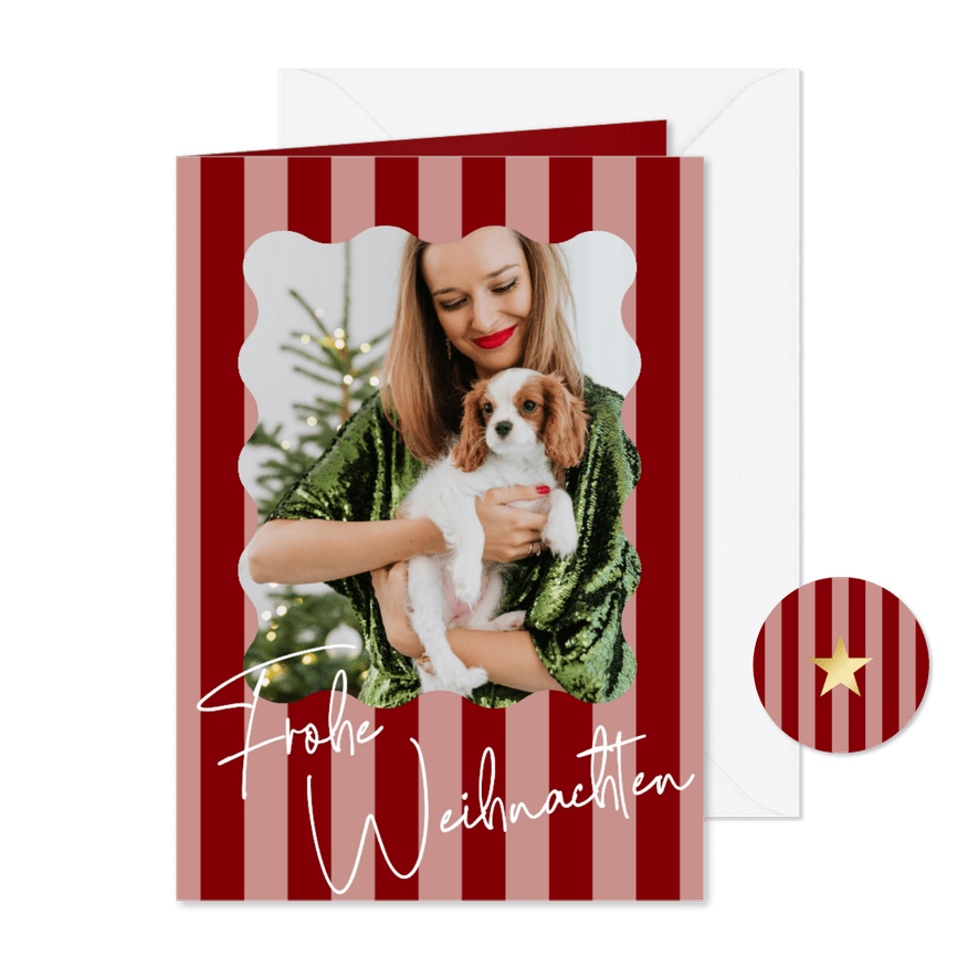 Weihnachtskarte Foto mit rosa-roten Streifen - Karteneindruck