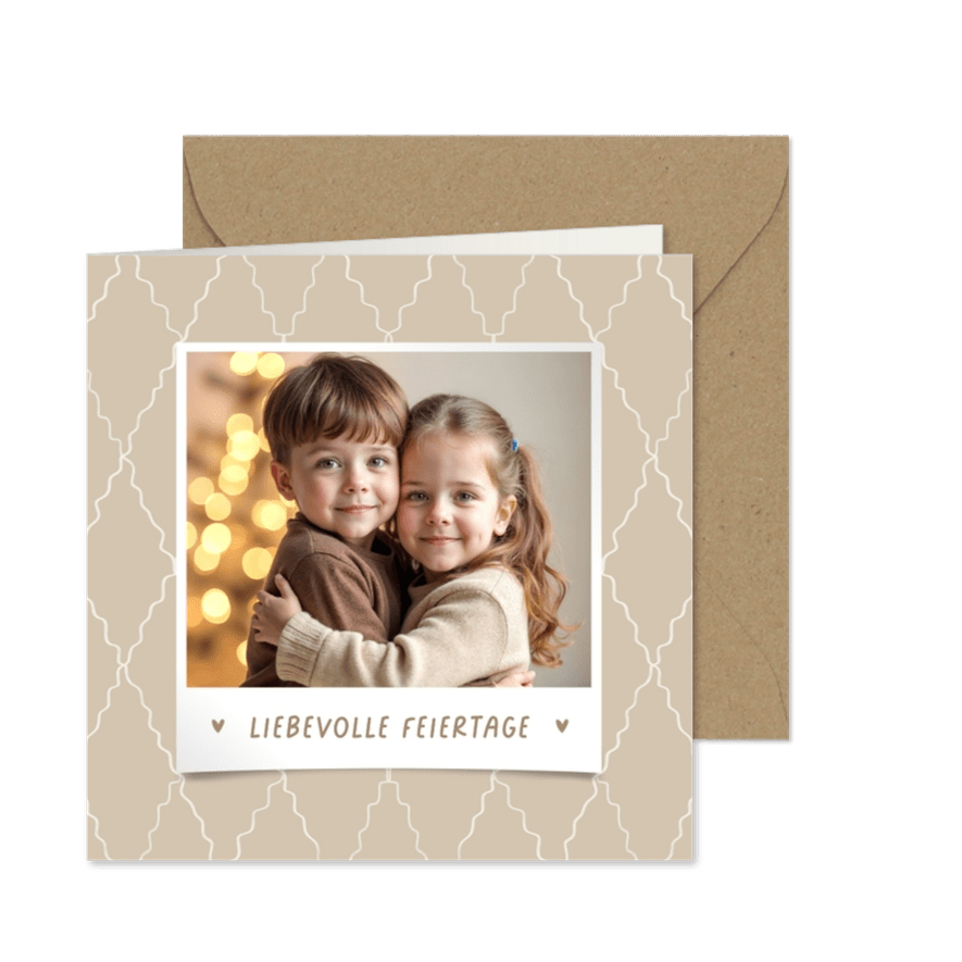Weihnachtskarte Foto Muster Beige 'Liebevolle Feiertage' - Karteneindruck
