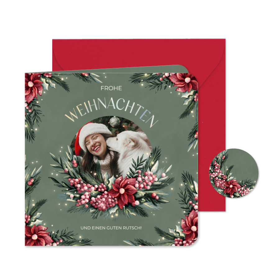 Weihnachtskarte Foto und Blumenornamente - Karteneindruck