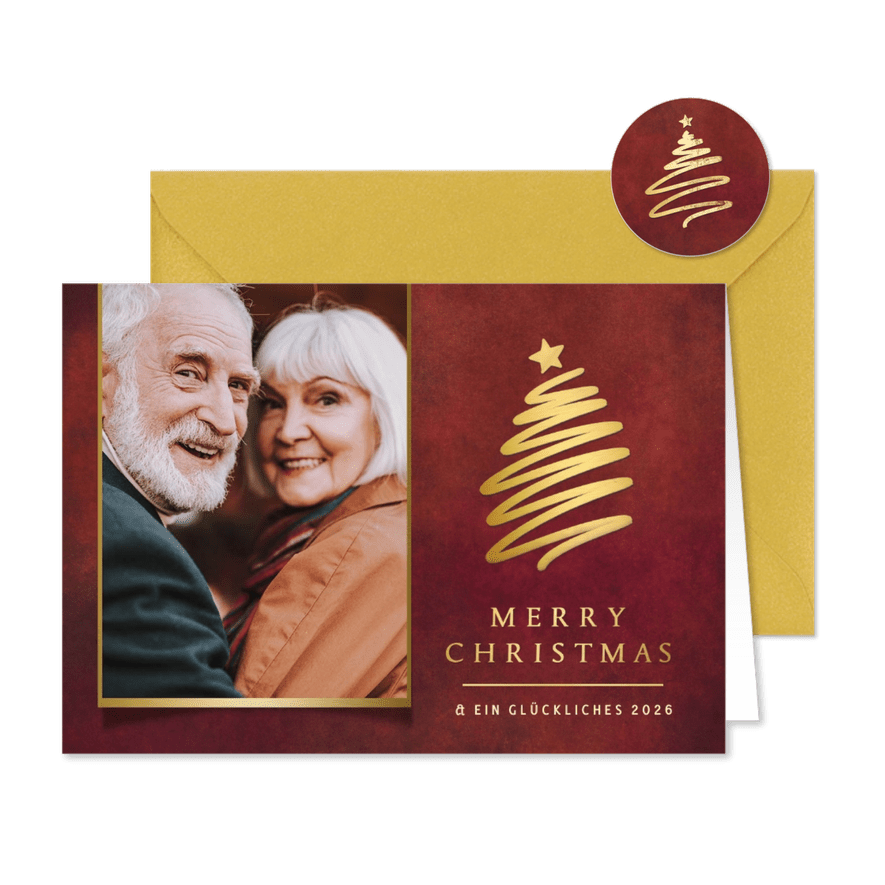 Weihnachtskarte Foto & goldenes Bäumchen - Karteneindruck