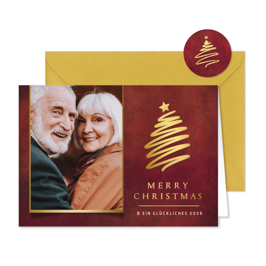 Weihnachtskarte Foto & goldenes Bäumchen - Karteneindruck