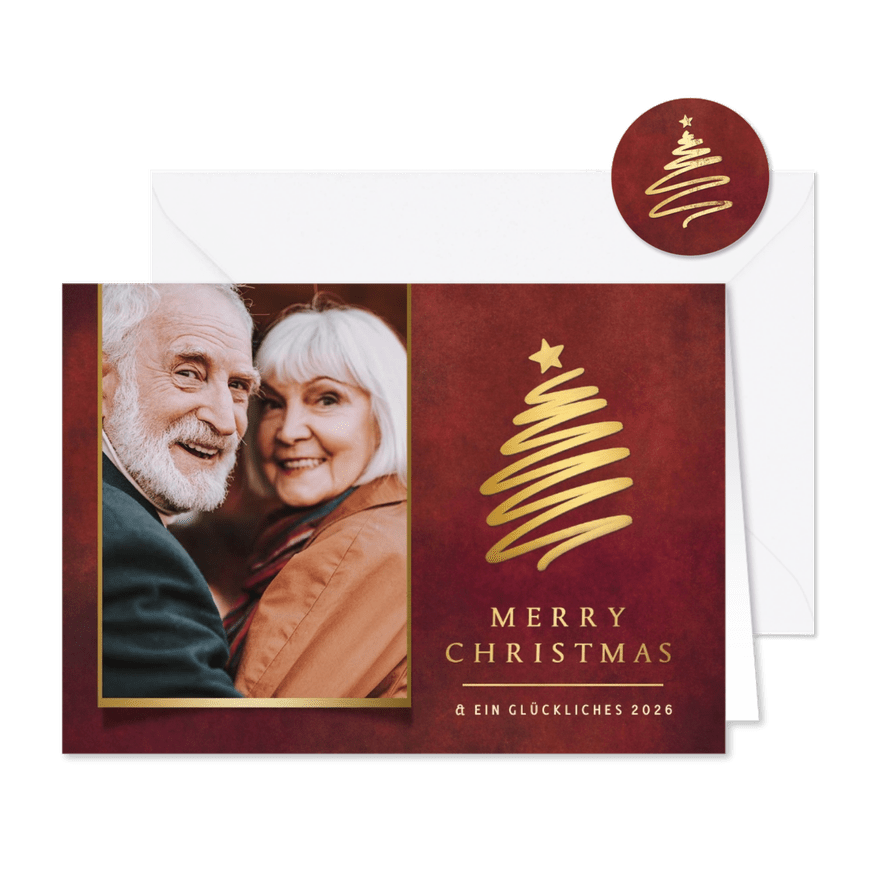 Weihnachtskarte Foto & goldenes Bäumchen - Karteneindruck