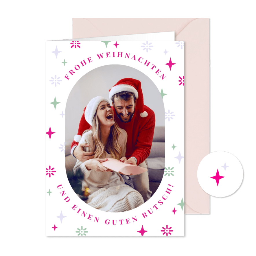 Weihnachtskarte Foto & kleine Ornamente - Karteneindruck
