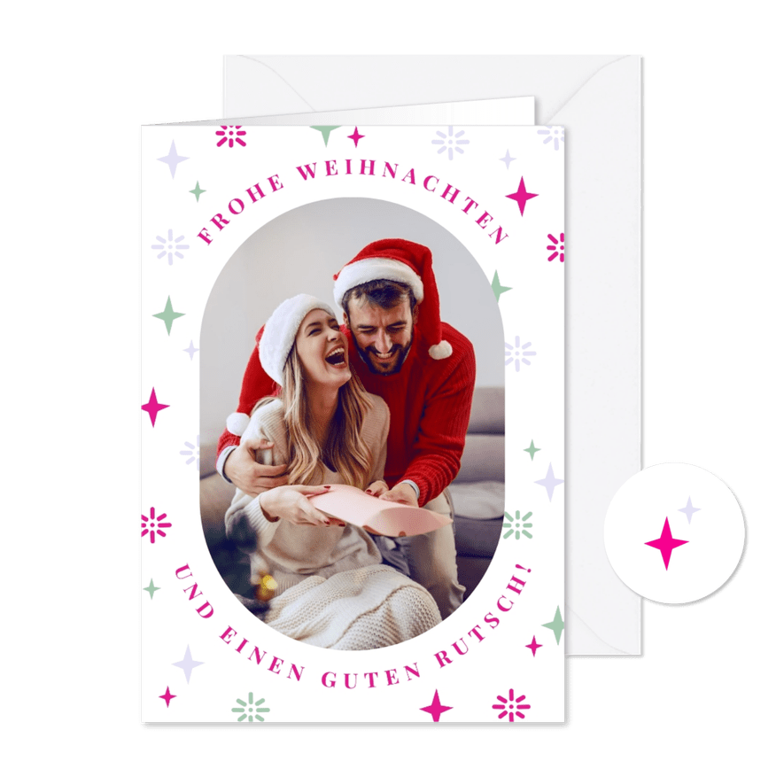 Weihnachtskarte Foto & kleine Ornamente - Karteneindruck