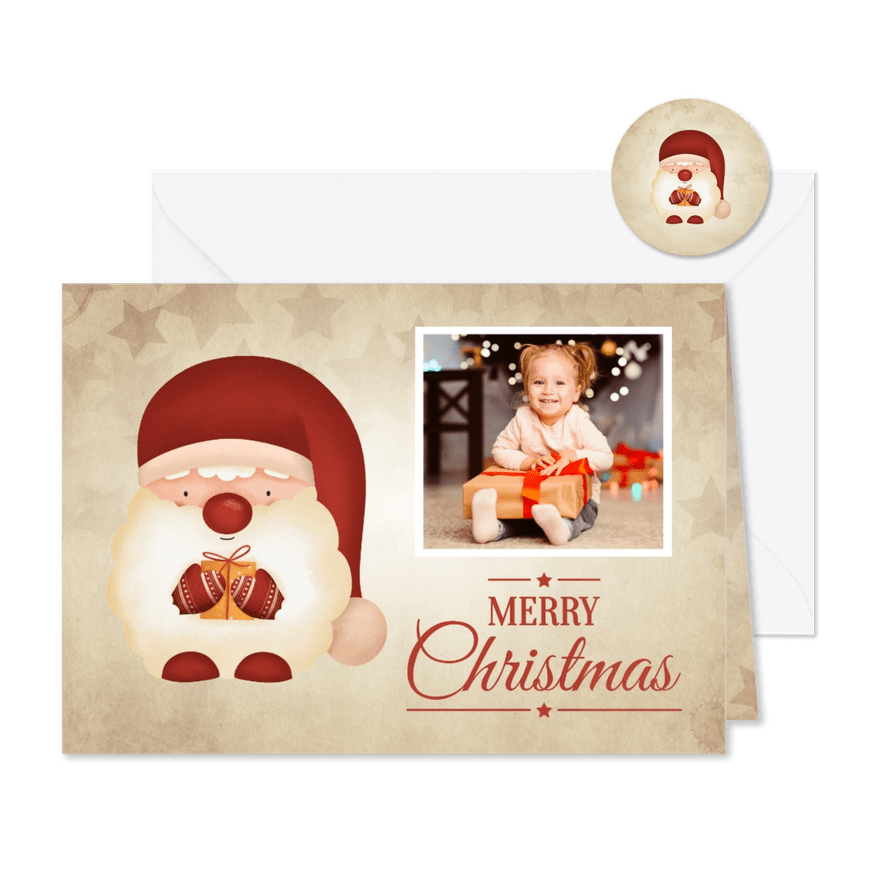 Weihnachtskarte Foto & kleiner Weihnachtsmann - Karteneindruck