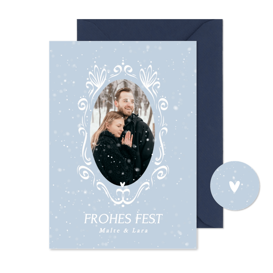 Weihnachtskarte Foto und Rahmen Winter hellblau - Karteneindruck
