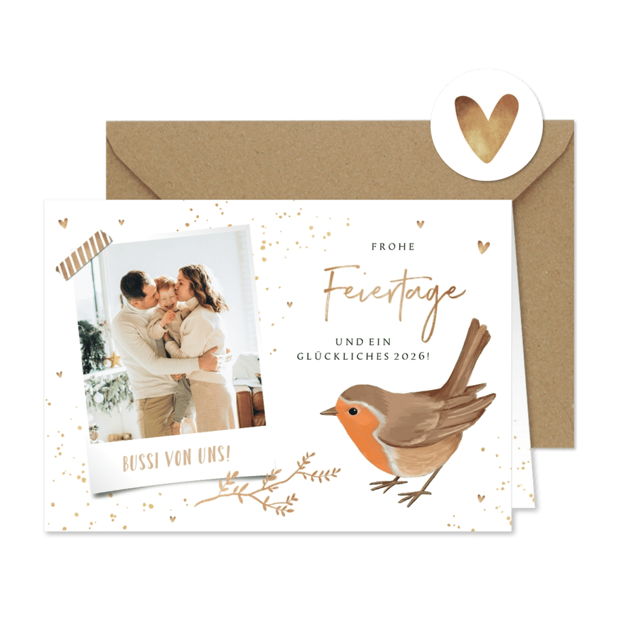 Weihnachtskarte Foto und Rotkehlchen - Karteneindruck
