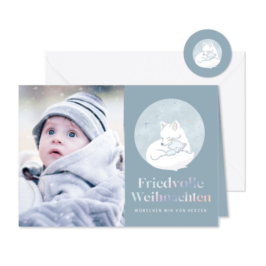 Weihnachtskarte Foto & Schneefüchse - Karteneindruck