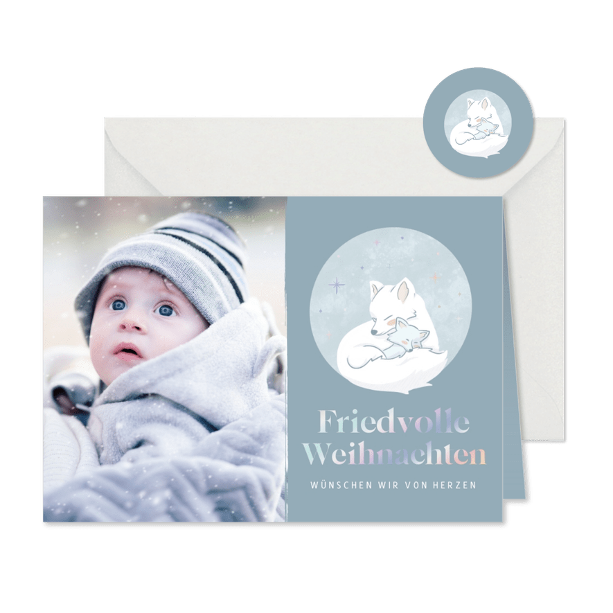 Weihnachtskarte Foto & Schneefüchse - Karteneindruck