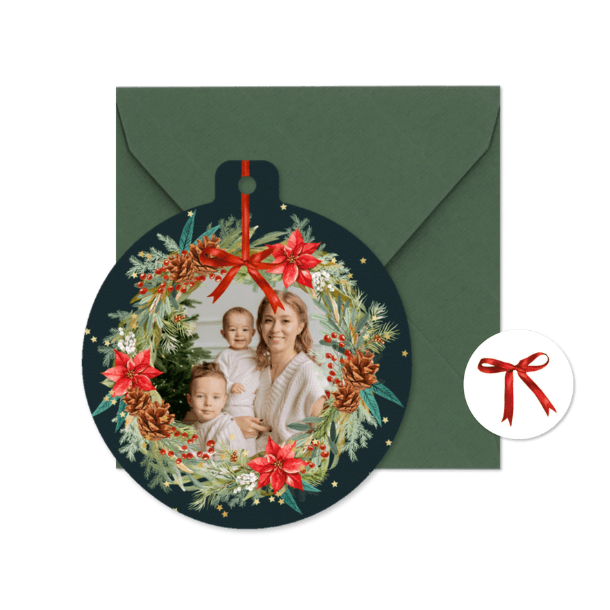 Weihnachtskarte Foto Weihnachtskranz Kugelform - Karteneindruck
