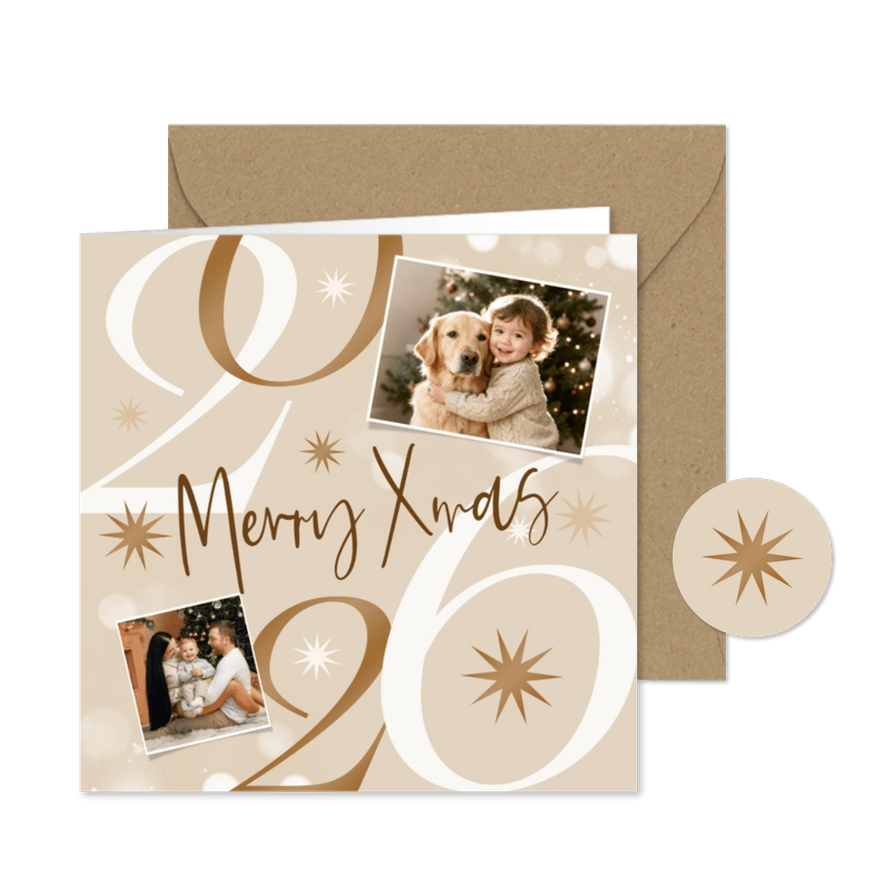 Weihnachtskarte Fotocollage 2026 mit Sternen - Karteneindruck
