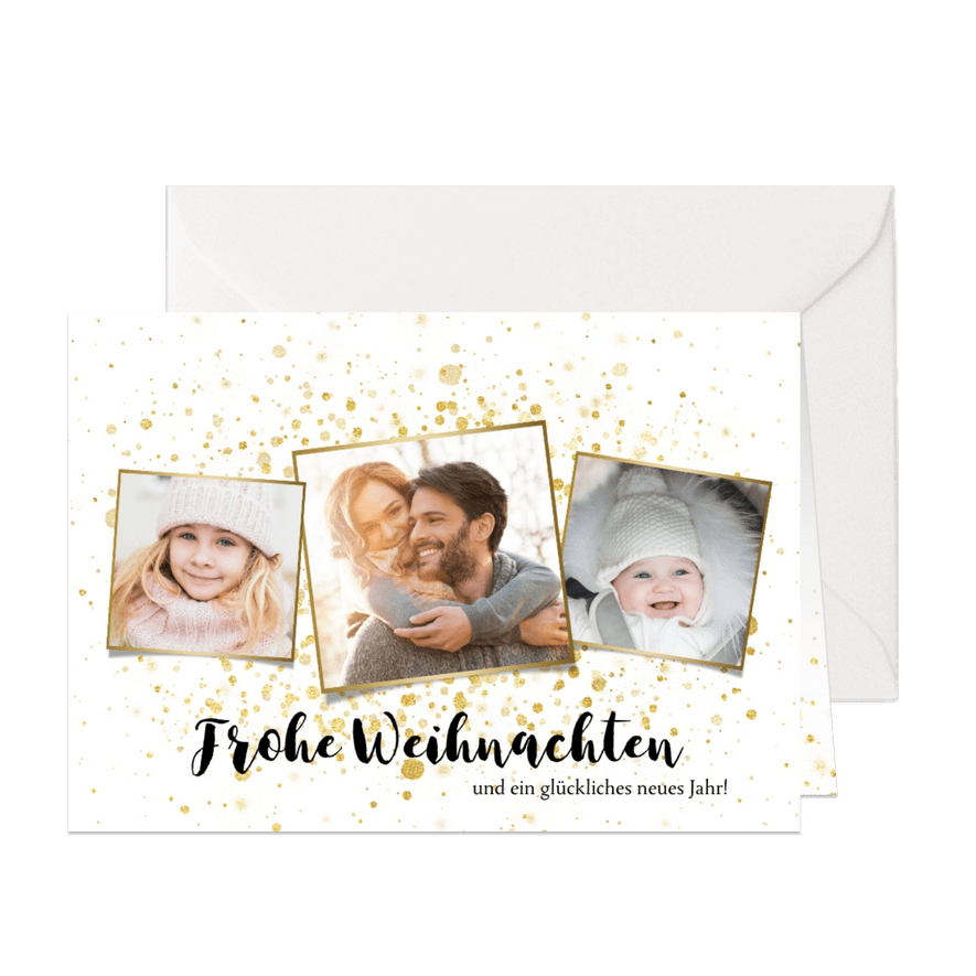 Weihnachtskarte Fotocollage & Goldtupfen - Karteneindruck
