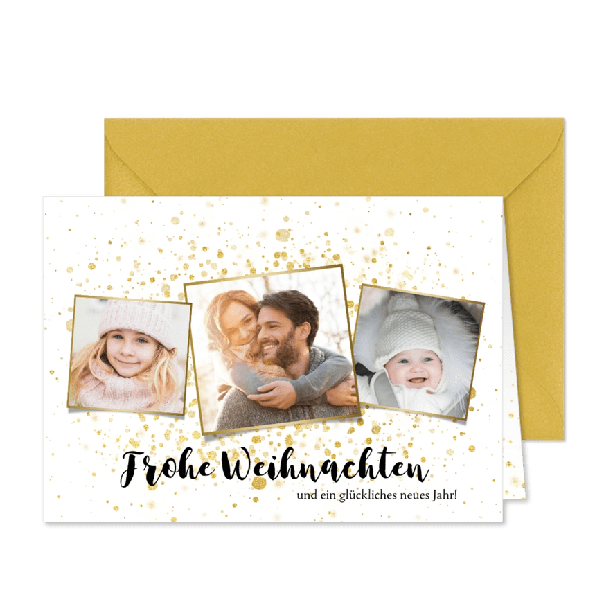 Weihnachtskarte Fotocollage & Goldtupfen - Karteneindruck