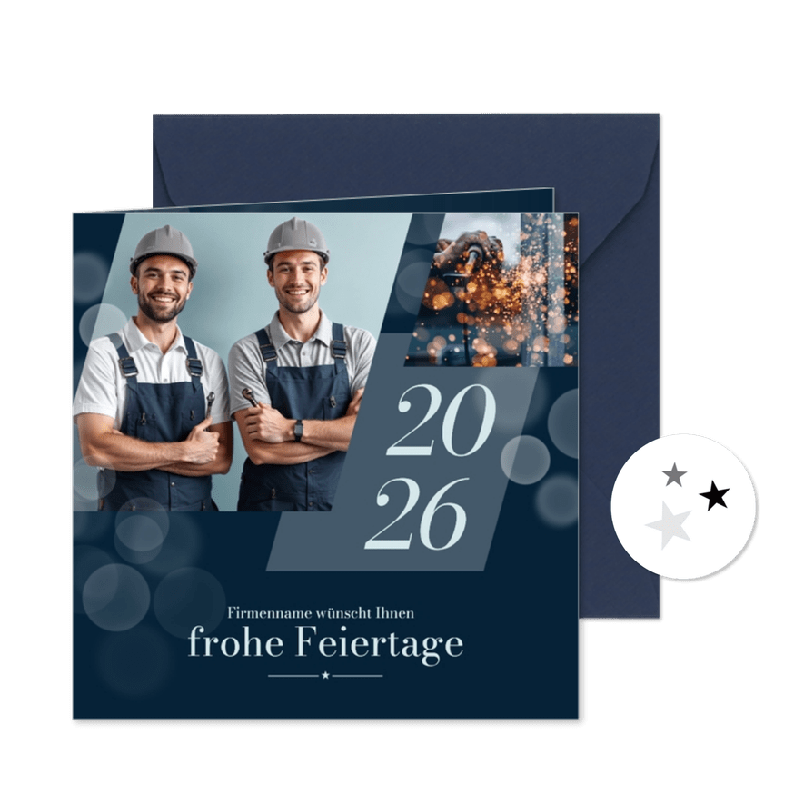 Weihnachtskarte Fotocollage kursiv dunkelblau Lichtpunkte - Karteneindruck
