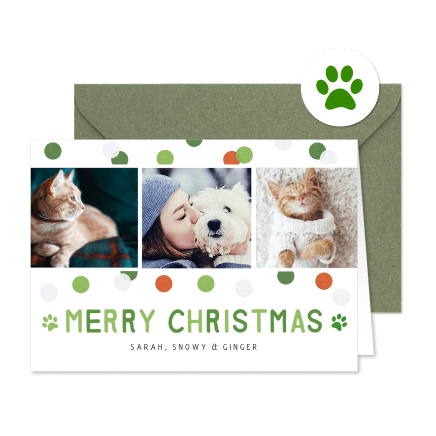 Weihnachtskarte Fotocollage mit Haustieren - Karteneindruck
