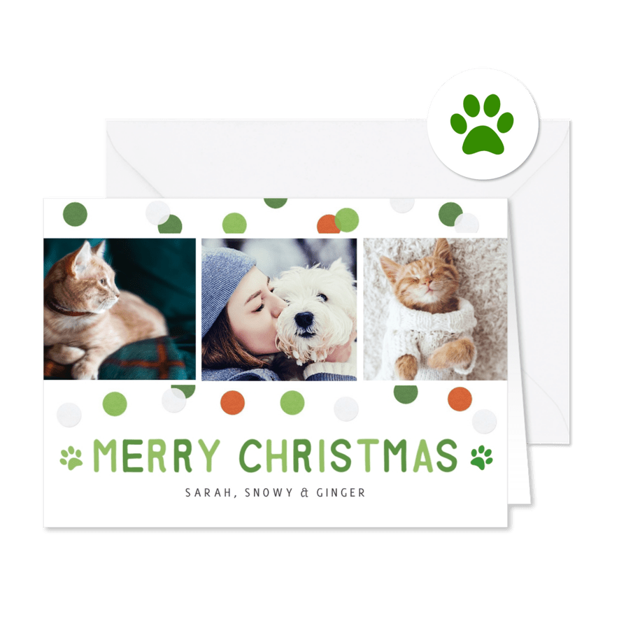 Weihnachtskarte Fotocollage mit Haustieren - Karteneindruck