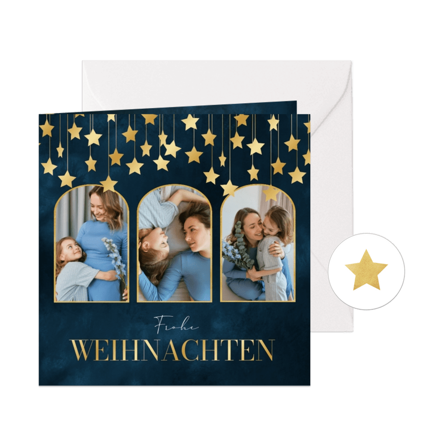 Weihnachtskarte Fotocollage mit Sternen - Karteneindruck
