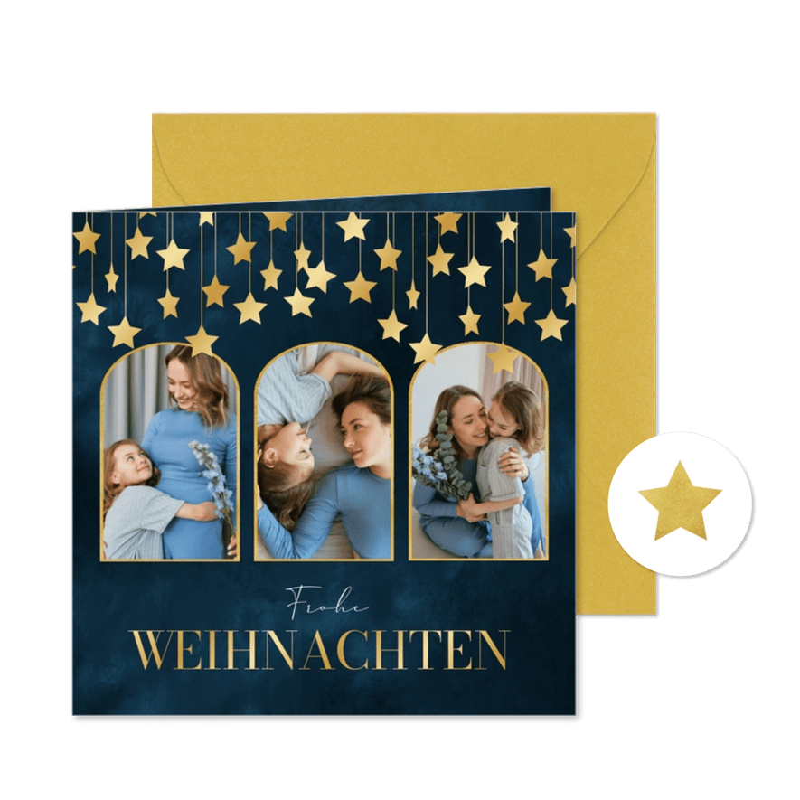 Weihnachtskarte Fotocollage mit Sternen - Karteneindruck