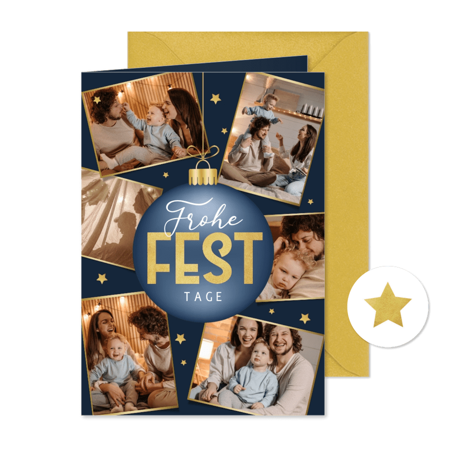 Weihnachtskarte Fotocollage mit Weihnachtskugel - Karteneindruck
