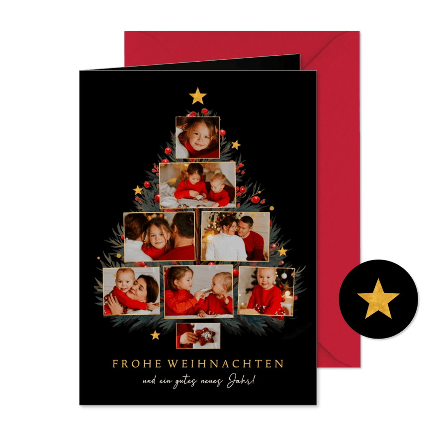 Weihnachtskarte Fotocollage Tannenbaum mit Beeren - Karteneindruck