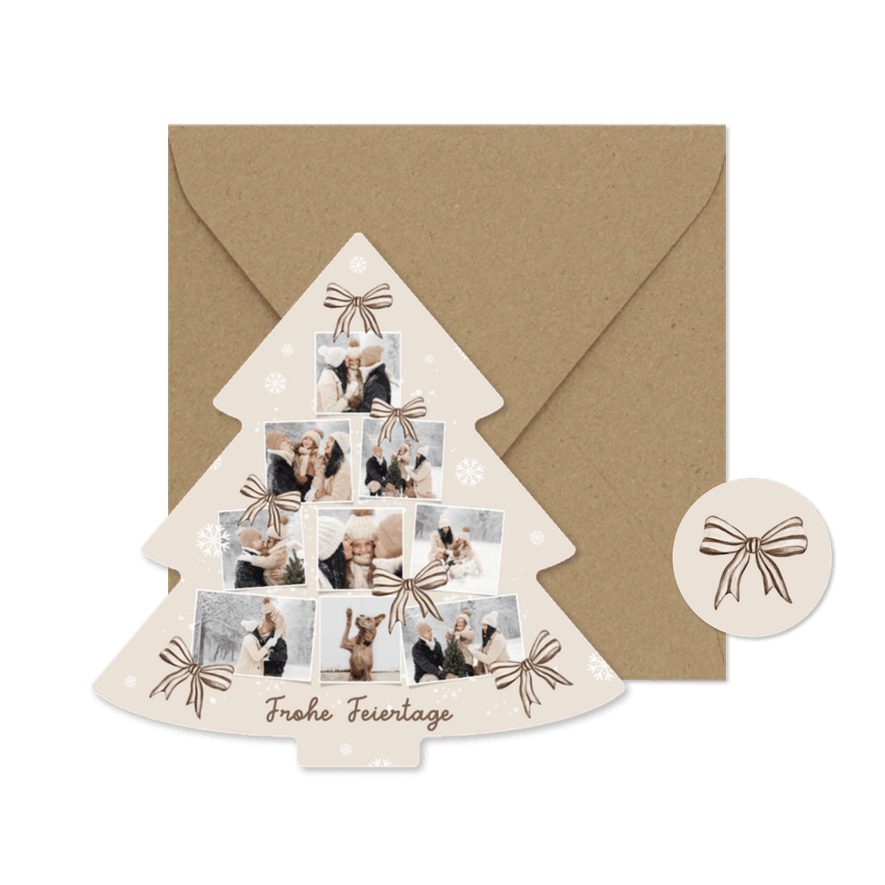Weihnachtskarte Fotocollage Tannenbaum mit Schleifen - Karteneindruck
