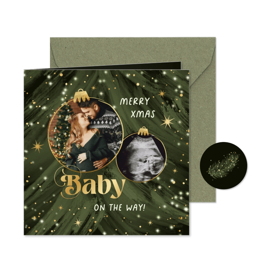 Weihnachtskarte Fotocollage Ultraschall 'Baby on the way' - Karteneindruck
