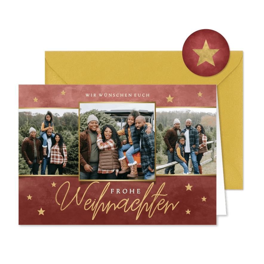 Weihnachtskarte Fotocollage und Sternchen - Karteneindruck
