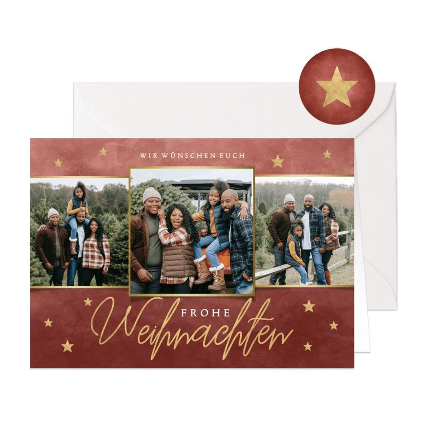 Weihnachtskarte Fotocollage und Sternchen - Karteneindruck
