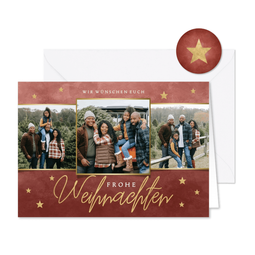 Weihnachtskarte Fotocollage und Sternchen - Karteneindruck