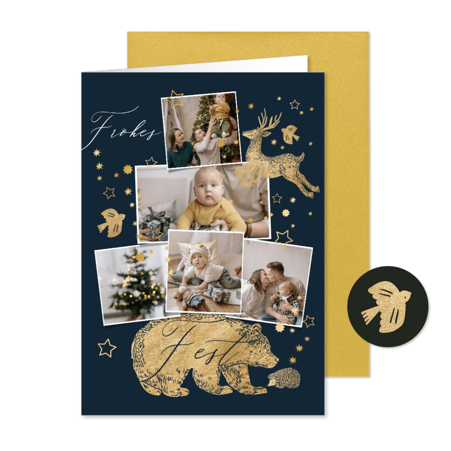 Weihnachtskarte Fotocollage & Waldtiere - Kartenvorschau