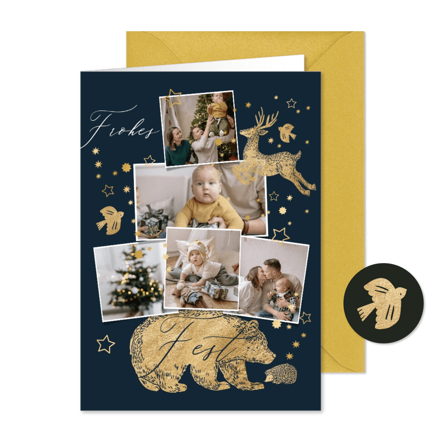 Weihnachtskarte Fotocollage & Waldtiere - Karteneindruck