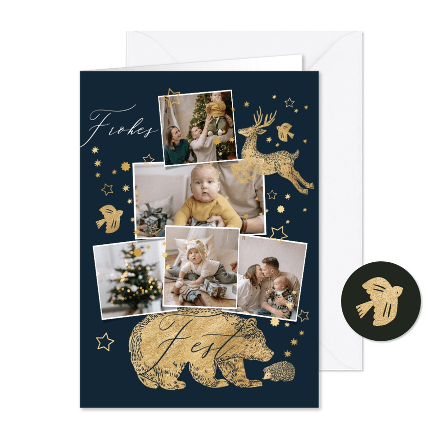 Weihnachtskarte Fotocollage & Waldtiere - Karteneindruck