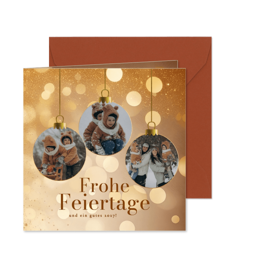 Weihnachtskarte Fotocollage Weihnachtskugeln Lichtpunkte - Kartenvorschau
