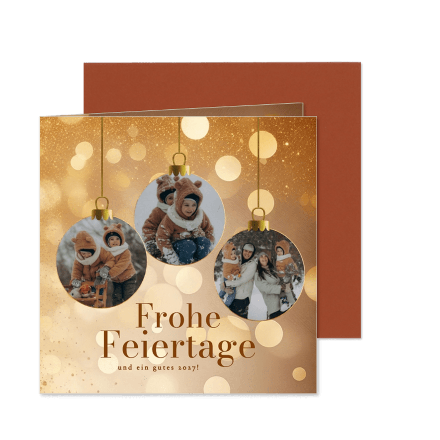 Weihnachtskarte Fotocollage Weihnachtskugeln Lichtpunkte - Kartenvorschau
