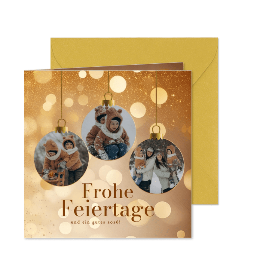 Weihnachtskarte Fotocollage Weihnachtskugeln Lichtpunkte - Karteneindruck
